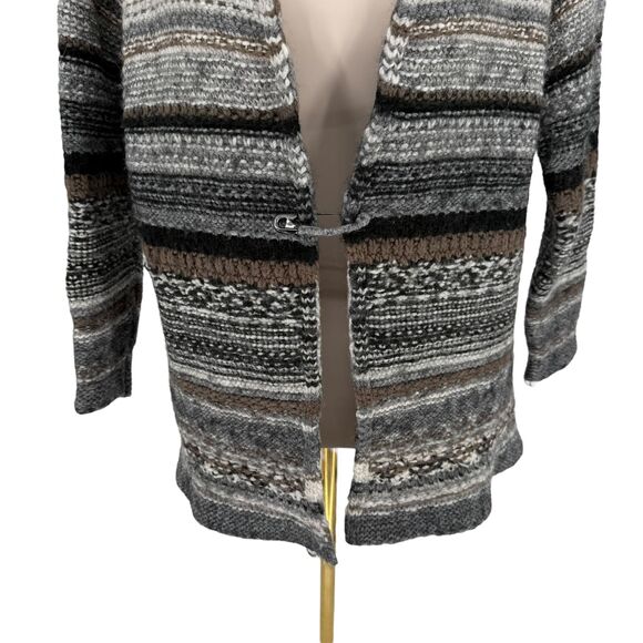 J. Jill Open Knit Cardigan Size MEDIUM Gray Wool Alpaca Blend Nordic Fair Isle - Picture 4 of 16